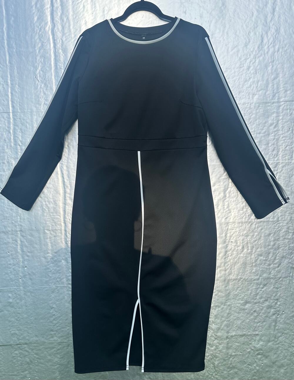 Stylewe 2X Black White Contrast Trim Midi Dress Front Slit NWT